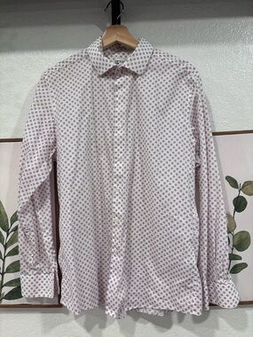 Bar III White Dress Shirt with Pink Geometric Print